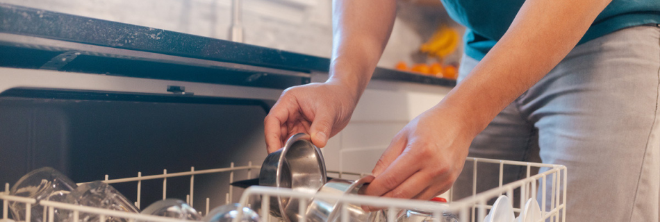 a person putting their pets water bowl in the dishwasher