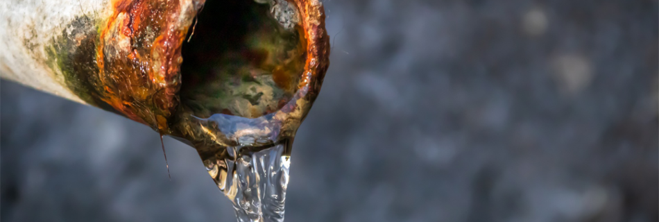 a rusted metal pipe with water flowing out it